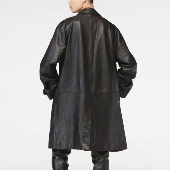 Steven Meisel Leather Overcoat Unisex Black Size L - Picture 2 of 9